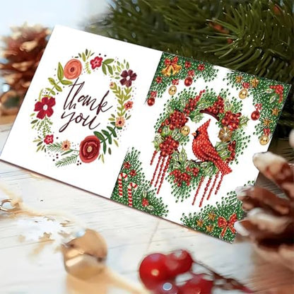 Christmas DIY Diamond Greeting Cards Set, 5D DIY Diamond Art Painting Christmas Style Greeting Card, DIY Christmas Card Making Kits for Family Friends Handmade Gift-#16-Poinsettia - Image 6