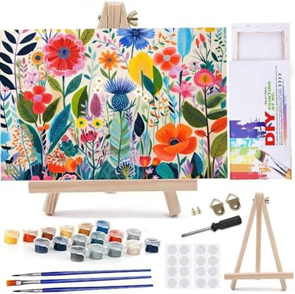 MaiMMaledy Paint by Numbers Kit for Adults Beginners Canvas Pictures with Framed Drawing Painting Acrylic Pigment with Wooden Triangle Easel Colorful Oil Painting Flowers 8Wx12L inch by MaiMMaledy