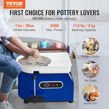 VEVOR 11in Pottery Wheel for Adults Beginners, 450W Ceramic Wheel Forming Machine With LCD Touch Screen, Adjustable 60-300RPM Speed Handle and Foot Pedal Control, 32PCS Accessory Tools Kit, Craft Gift - Image 2