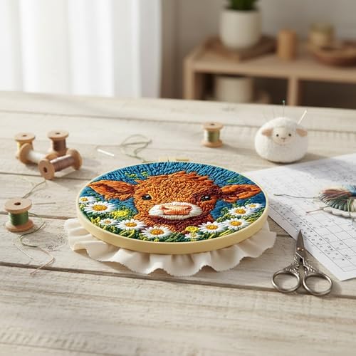FRANDEK DIY Flower Cow Stamped Embroidery Kit with Hoop for Adults - Image 6