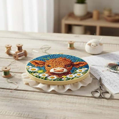 FRANDEK DIY Flower Cow Stamped Embroidery Kit with Hoop for Adults - Image 6