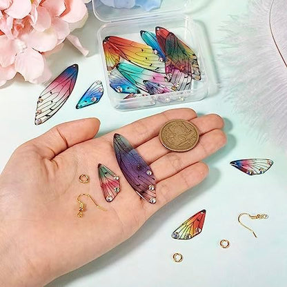 FASHEWELRY 16Pcs Resin Dragonfly Wing Earring Charms Rainbow Butterfly Wing Pendants Colorful Fairy Wings Charms with Earring Hooks Jump Rings for Jewelry Making - Image 6