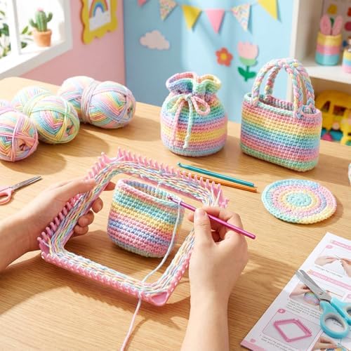 Beginner-Friendly Plastic Weaving Loom Kit, Portable Square Loom for DIY Crafts, Looms for Weaving Enthusiasts (Pink) - Image 3