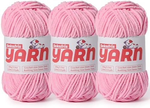 3 Pack Plush Chunky Chenille Yarn for Crocheting, Soft Fluffy Velvet Yarn for Crocheting, Fuzzy Baby Blanket Knitting Yarns, 300g/393yds Bulky Amigurumi Yarns（3 Deep Pink） by Sekafris
