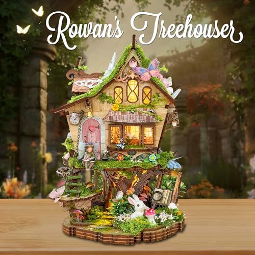 3D Wooden Puzzle Tree House Miniature House Kit with LED Lights - Image 3