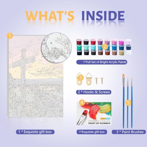 Cross Framed Paint by Numbers Kit for Adults Beginner & Kids Ages 8-12, Sunset Landscape Paint by Numbers with Frame, without Easel, DIY Number Painting for Adults for Home Decor Gift 8 x 12 Inch - Image 5
