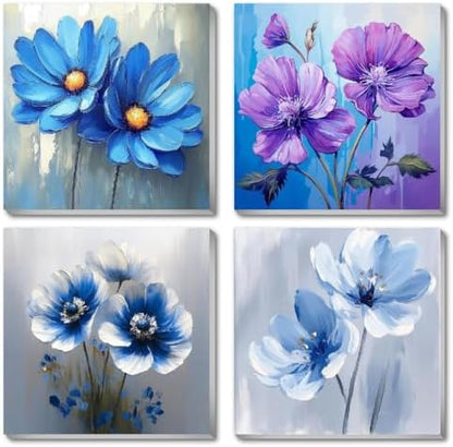 Fotasmua 4 Pack Paint by Numbers Kit for Adults Kids, Easy Framed Adults Paint by Numbers Kits, DIY Simple Flowers Acrylic Oil Painting Number Kits for Home Wall Decor (8 x 8 Inch) by Fotasmua