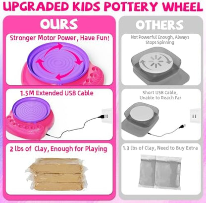 Vinkp Pottery Wheel for Kids - Complete Pottery Painting Kit Arts and Crafts for Kids Ages 8-12 with Air Dry Clay Art Supplies for Girls Boys Toys Birthday Gifts for 6 7 8 9 10 11 12 - Pink - Image 3