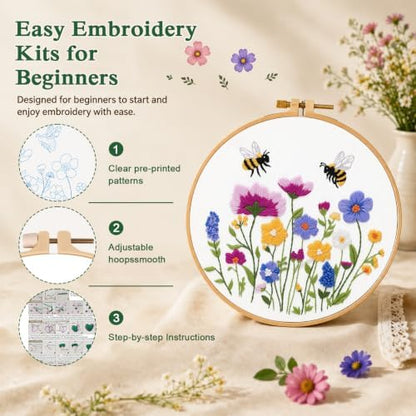 Louise Maelys Embroidery Kit for Beginners, Wildflower Bee Embroidery Kit - Image 5