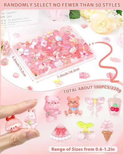 FIVEIZERO 100PCS Cute Slime Charms, Kawaii Flatback Resin Charms - Image 2