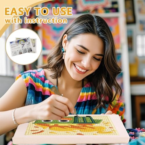 Doodlream Burning Trash Can Needle Kit for Beginner, 9.4"x 9.4" Funny Cartoon Punch Stitching Craft Set, DIY Embroidery Starter with Printed Frame, Instruction, Threader, Yarn, Pinch Needle - Image 3