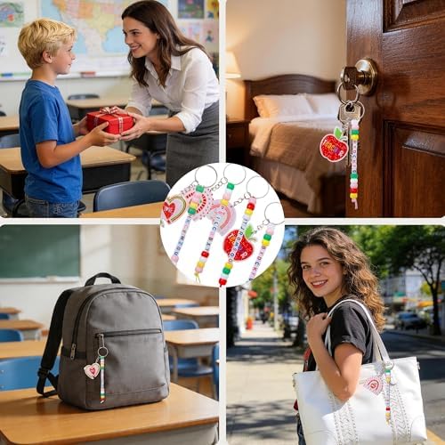 Tuhangcc Unique Design 16 Sets Teacher DIY Charm Bead Keychain Kit with 10 A-Z Letter Beads 16 Charms & Greeting Card for Teacher Day Gift (Teacher's Day) - Image 4