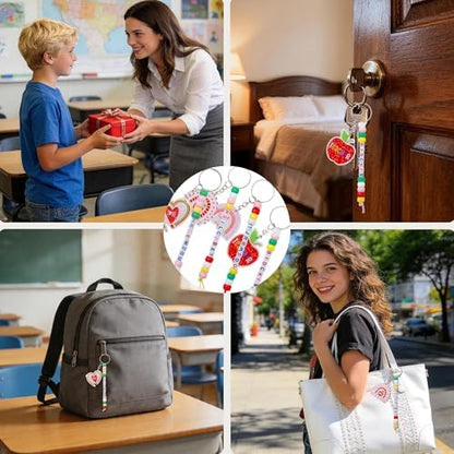 Tuhangcc Unique Design 16 Sets Teacher DIY Charm Bead Keychain Kit with 10 A-Z Letter Beads 16 Charms & Greeting Card for Teacher Day Gift (Teacher's Day) - Image 4