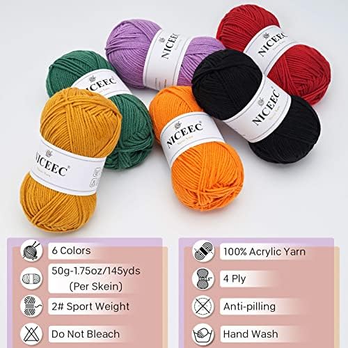 NICEEC 300g Soft Assorted Colors Yarn 100% Acrylic 870yds -Black - Image 3