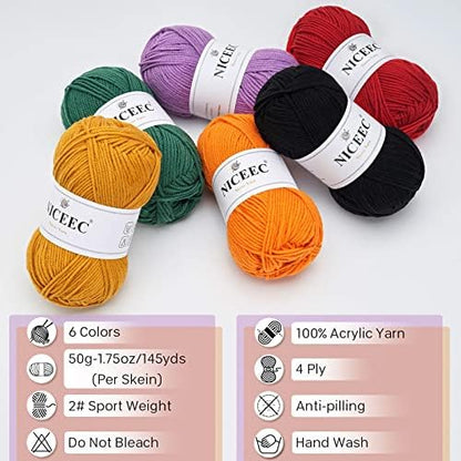 NICEEC 300g Soft Assorted Colors Yarn 100% Acrylic 870yds -Black - Image 3