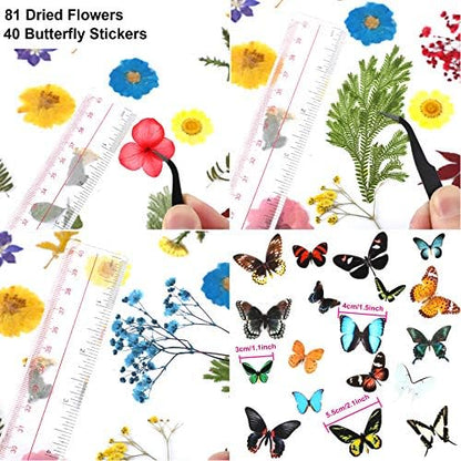 Augshy Real Dried Pressed Flower Set with Butterfly Transparent Stickers Scrapbook Decals Natural Dried Flowers Leaves with Tweezers for Resin Supplies DIY Candle Jewellery Making - Image 2