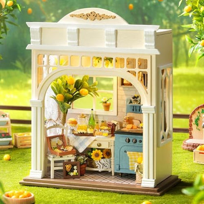 DIY Miniature Dollhouse with LED Lights, Wooden Dollhouse Book Nook Kit for Desktop, Bookshelf Decor, Gifts for Friends, Family (Sunshine Season) - Image 4