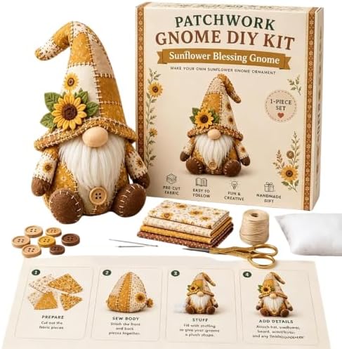DIY Patchwork Gnome Kit, Christmas Cozy Gnome Sewing Craft Set, DIY Craft Set with Yarn & Tools for Adults & Beginners, Handmade Decor Ornament Gift & Home Decor for Craft Lovers (Yellow2) by Unknown
