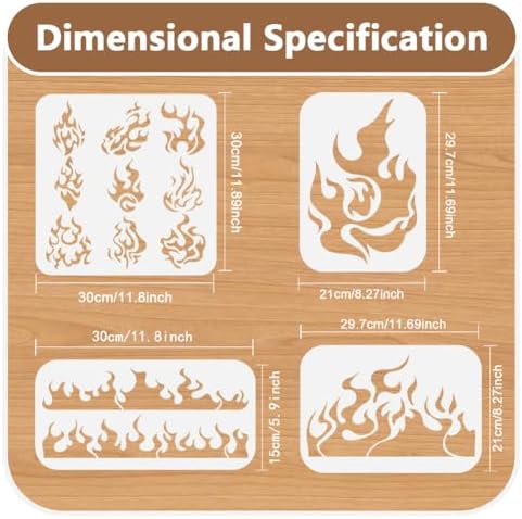 9Pcs Flame Craft Stencil for Painting on Wood Burning Plastic Reusable Flame Art Stencils Templates for Painting on Wall Floor Wood Fabric Furniture Glass - Image 2