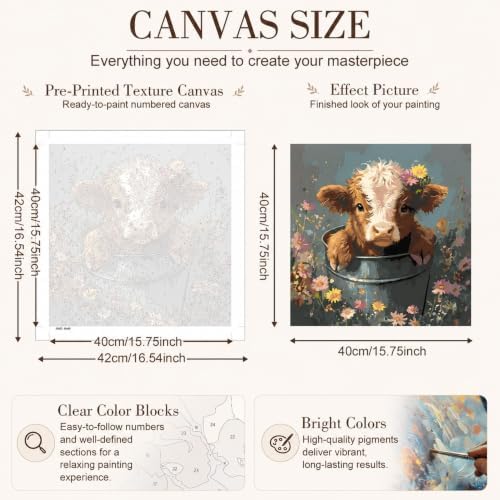 TELMOXA Highland Cow Paint by Numbers Kit for Adults, 16x16 in - Image 3