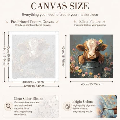TELMOXA Highland Cow Paint by Numbers Kit for Adults, 16x16 in - Image 3