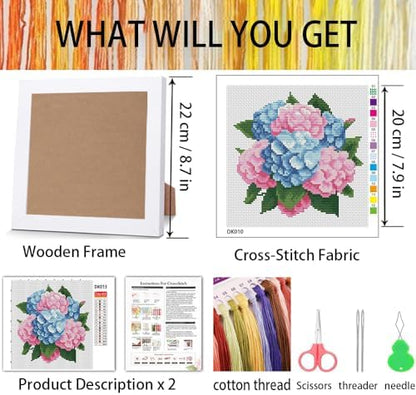 Hydrangea Stamped Cross Stitch Kits for Adult Beginner with Wooden Frame - Image 3