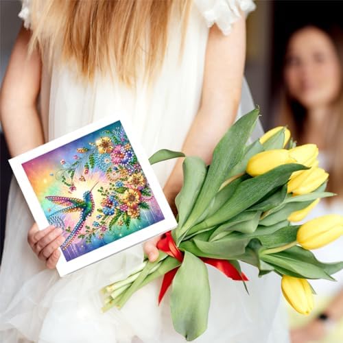 jinglinhh 6pcs Diamond Art Painting Hummingbird Hibiscus Flowers Greeting Cards with Envelopes, DIY Card Making Kits for Adults, Diamond Art Postcards Holiday Cards Craft Gifts - Image 7