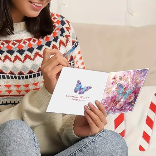 DIY Diamond Greeting Cards Set, 5D DIY Diamond Art Painting Festival Style Greeting Card, DIY Christmas Card Making Kits for Family Friends Handmade Gift-#06-6PC Butterfly - Image 5