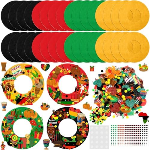 Wavwavw 472 Pcs Kwanzaa DIY Wreath Craft Kit Kwanzaa Arts Decorations with Candle Drum Elephant Heart Stickers for African American Indoor Outdoor Home Party Favors by Wavwavw
