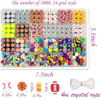 1000PCS Polymer Clay Beads for Bracelet Making, 24 Style Sports Charms incl. Baseball Basketball Soccer Football Rugby Volleyball, DIY Jewelry Making Supplies Kit - Image 3