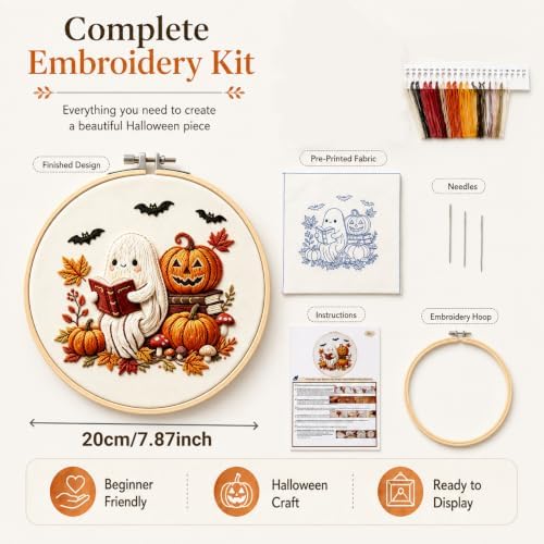 YOUDRN Halloween Ghost Reading Book Embroidery Kit for Beginners Adults - Image 2
