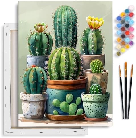 Yezavesu Cactus Framed Paint by Numbers Kit for Adults Beginner by Yezavesu