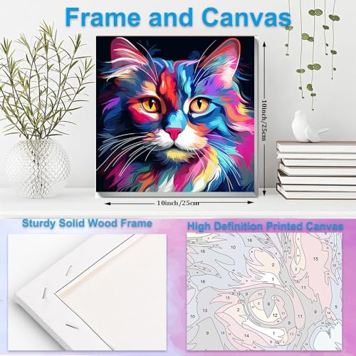 Artunion Framed Paint by Numbers Kit for Adults Beginners & Kids Ages 8-12,Colorful Cat Paint by Number with Frame,Easy Acrylic Paint by Numbers Kit on Canvas 10 * 10 Inch Without Easel - Image 5