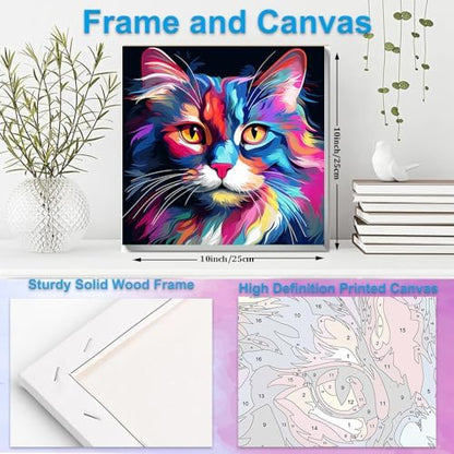 Artunion Framed Paint by Numbers Kit for Adults Beginners & Kids Ages 8-12,Colorful Cat Paint by Number with Frame,Easy Acrylic Paint by Numbers Kit on Canvas 10 * 10 Inch Without Easel - Image 5