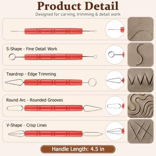 Yesland 5 Pack Pottery Carving Tool Set, Stainless Steel, Double-Sided, Smooth Handles, Clay Sculpting Tools for Ceramic Trimming - Image 4