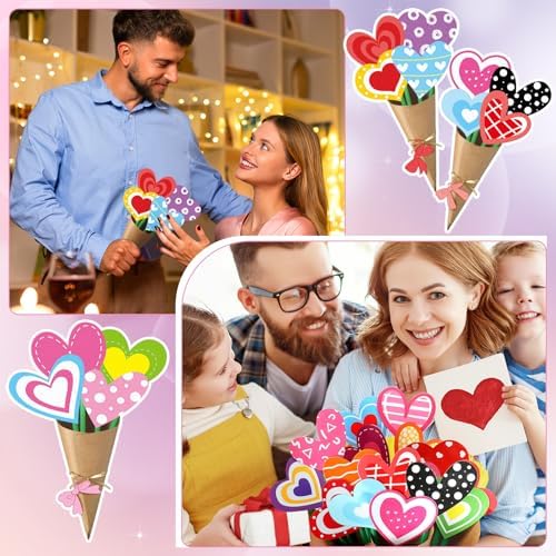 Motipuns 36 Set Valentine's Day Craft Flower Bouquet Craft Kit DIY Valentines Heart Paper Crafts Colorful Make Your Own Thankful Gift for Appreciation Week Spring Handmade Project Home Activities - Image 6
