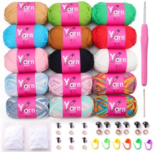 15 Pack Beginner Yarn for Crocheting Tube Crochet Yarn Multicolor by Sekafris