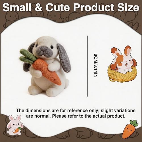 DIY Needle Felting Kit Cute Gray Lop-Eared Bunny Holding Carrot – Needle Felting Starter Kit with Fiber Roving, Needles, Felting Pad & Instructions | Felted Rabbit Kit for Beginners Adults - Image 2