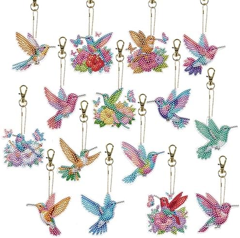 15 pcs Summer Theme Diamond Art Keychain Ornaments Double Sided 5D DIY Diamond Painting Keychain Kits for Adults Key Ring Art Pendant Decor (Hummingbird) by Unknown