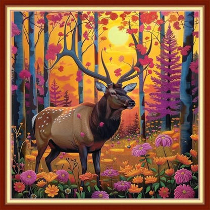 Joyhoor Cross Stitch Kits for Beginners Stamped Cross-Stitch Supplies Needlework preprint Embroidery Kits for Adults DIY Needlepoint Kits Embroidery Patterns 11CT-Deer Landscape 18x18 inchs by JoyhoorCrossStitchKits