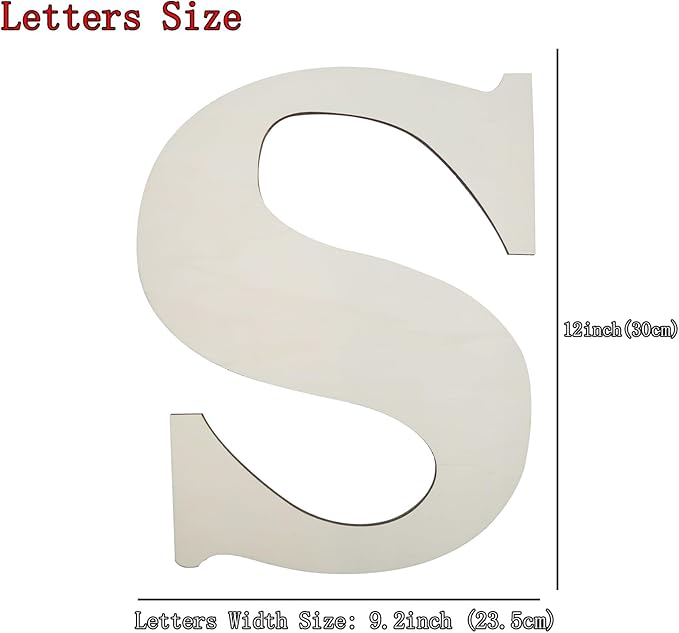 12 Inch Unfinished Wooden Numbers, 1/8 Inch Thick Large Blank Wooden Alphabet Handmade Painting Sign Boards for DIY Birthday Wedding Graduate Party Decor Props - S