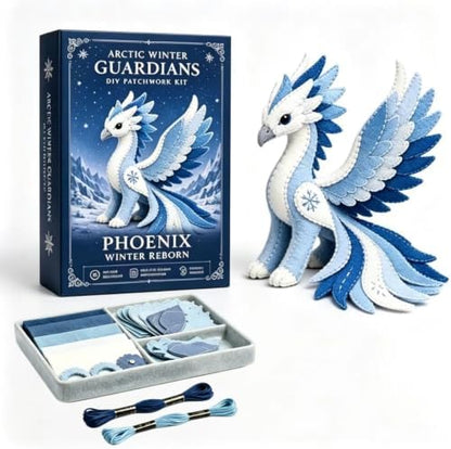 Arctic Winter Guardians DIY Patchwork Kit, Beginner Sewing Kit, 3D Stuffed Mythical Creature Needle, Portable Stuffed Animal Sewing Kit for Beginners, Pre-Cut Handmade Craft Kit (Snow Phoenix) by Unknown