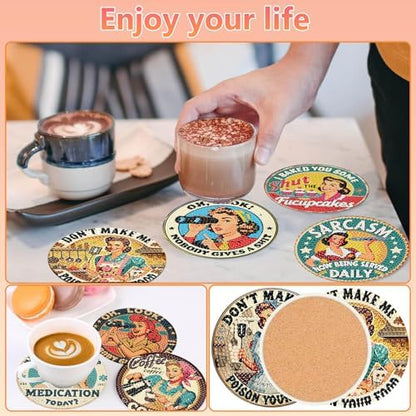 Funny Diamond Art Coasters Kit for Adults, Diamond Painting Coasters 8 Pcs - Image 4
