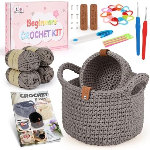 Aeelike 27Pcs Crochet Basket Kit for Beginners,Camel Round,Gift Box Package by Aeelikescrochetworld