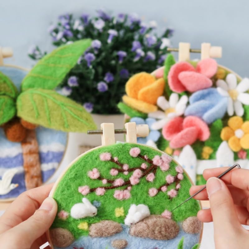 Hilsayum Wool Painting Kit Needle Felting Kit Wool Felt Painting Gifts for Adults,Needle Felt Supplies for Beginners,Home Decoration (Pond) - Image 3