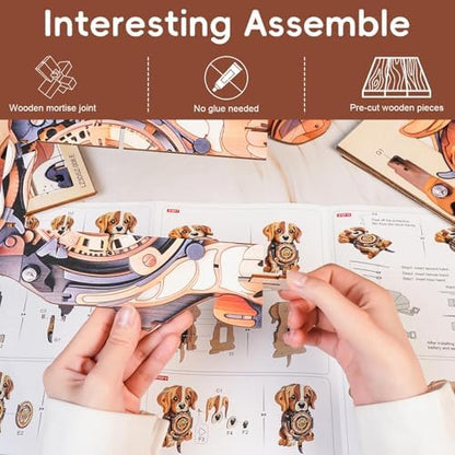 3D Wooden Puzzles for Adults, Beagle Clock Mechanical Model Kits - Image 6