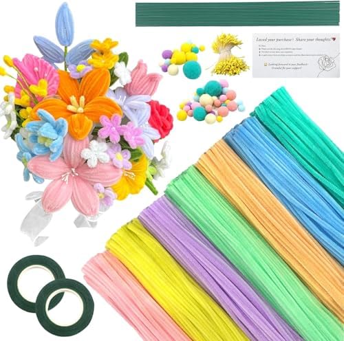 AHAMETON 620Pcs Macaron Color Pipe Cleaners Flower Kit,Chenille Stems Craft by AHAMETON