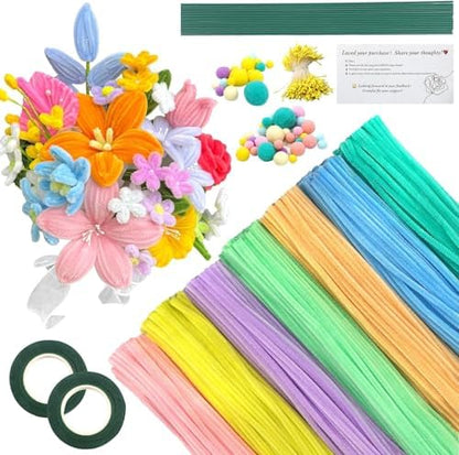 AHAMETON 620Pcs Macaron Color Pipe Cleaners Flower Kit,Chenille Stems Craft by AHAMETON