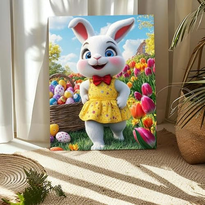 Easter Floral Rabbit Paint by Numbers Kits for Adults Beginner, Easter day with Cartoon Cute Happy Bunny, Canvas Painting by Numbers for Adults, Easy Oil Painting Kits for Gifts Home Decor 16x20 Inch - Image 5