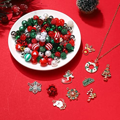 NVENF 2300PCS+ Christmas Beads Charms for Jewelry Making, Enamel Wreath Elk Snowman Snowflake Charms, Red Green Christmas Clay Beads, Assorted Rhinestone Star CCB Beads for DIY Bracelet - Image 4